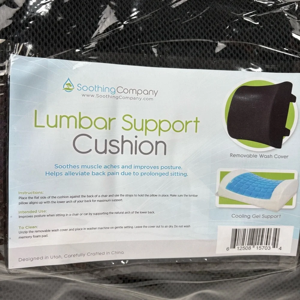Soothing Company Black Lumbar Support Cushion Cooling Gel Support Posture New